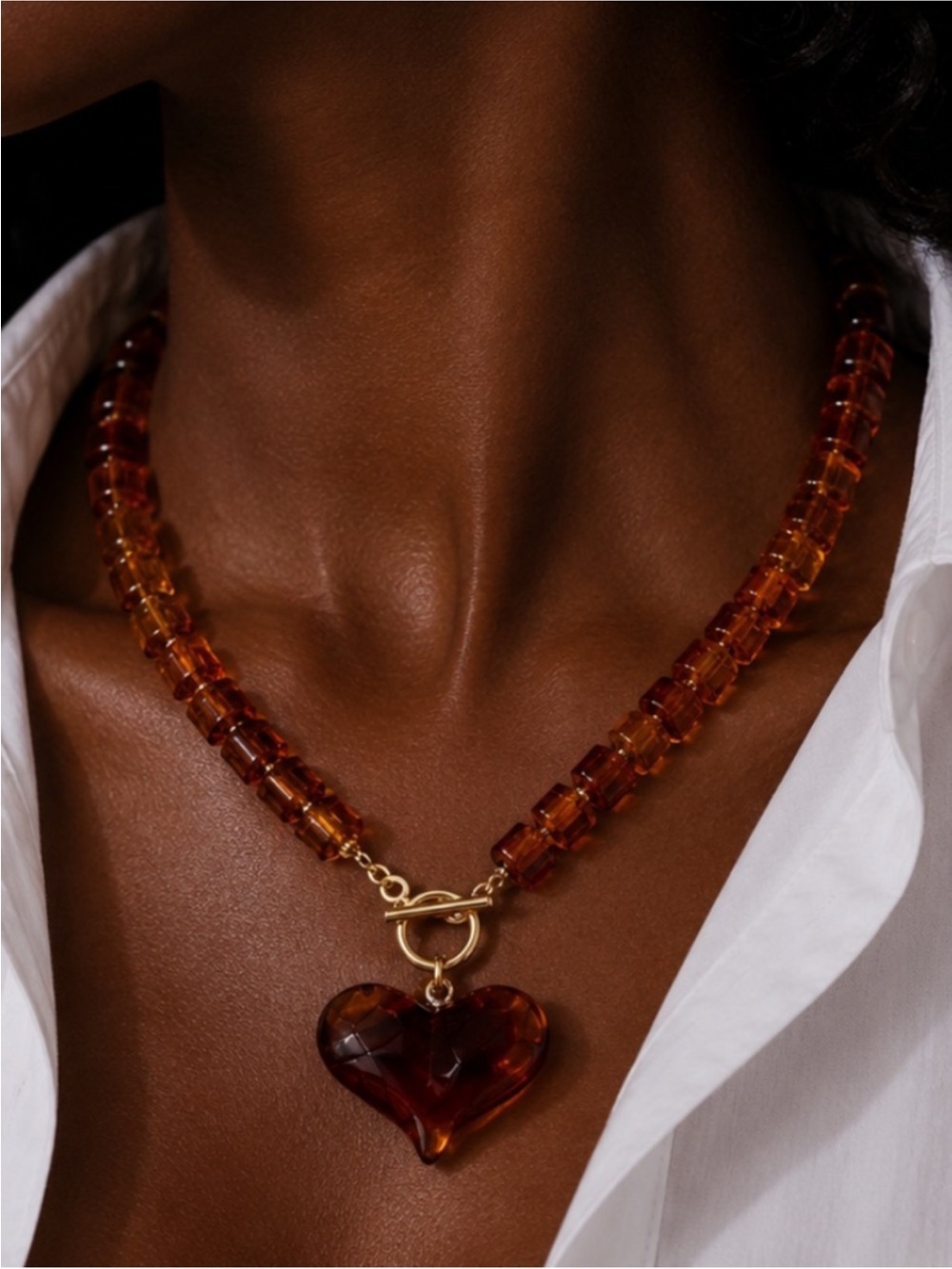 New! Amber Lucite Heart Beaded Necklace (2010) NWOT - Picture 1 of 4